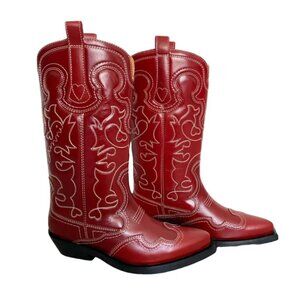 Ganni Red Cowboy Boots (New)